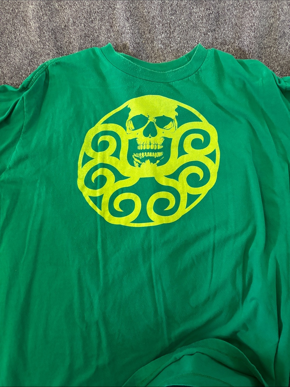 Pacifica Green Tee with Yellow Skull Graphic